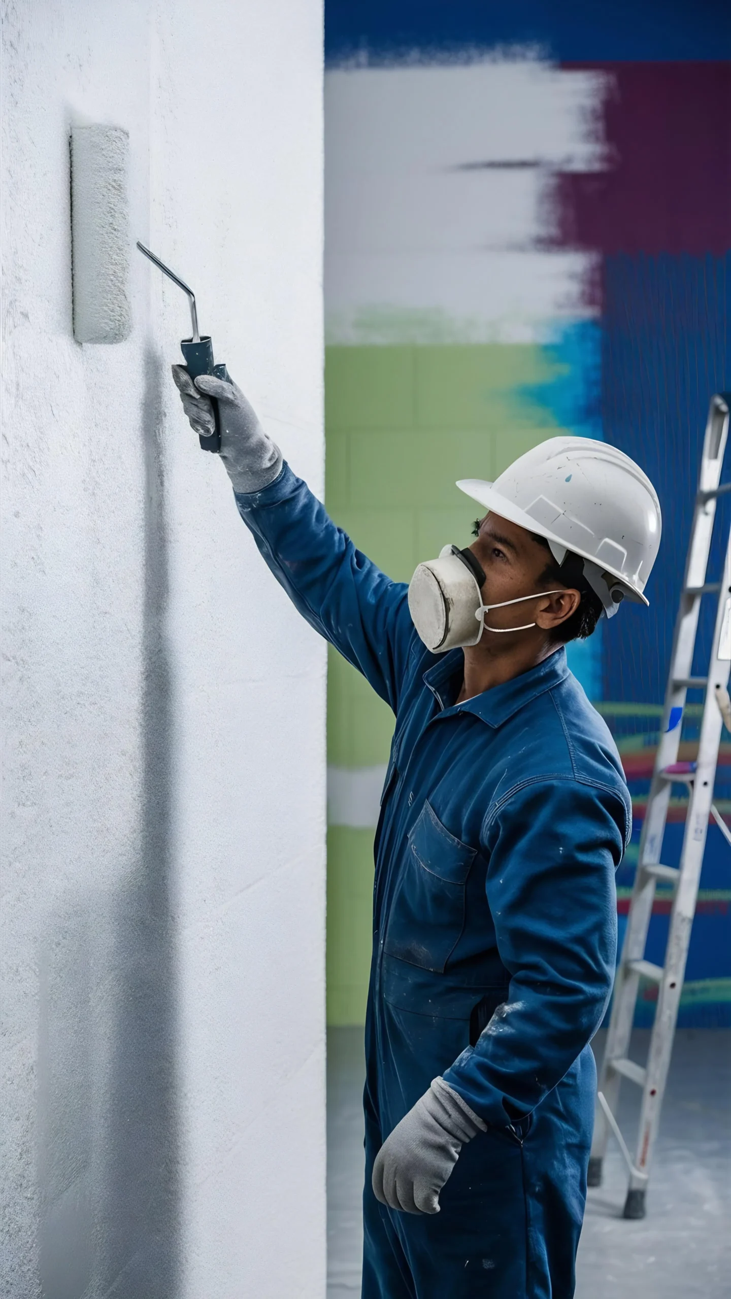 Profissional da JD Pinturas aplicando tinta com rolo em parede